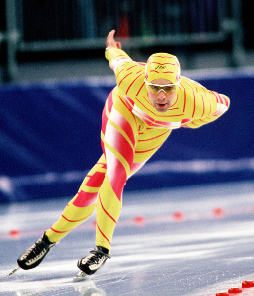 Canada's Patrick Bouchard competes in the long track speed skating event at the 1994 Lillehammer Winter Olympics. (CP Photo/ COA/F. Scott Grant)