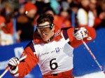 Jean-Luc Brassard, of Grande-Ile, Que., takes a jump in the qualification round in the men's moguls at the Winter Olympics in Deer Valley, Utah, Tuesday Feb. 12, 2002.  Rochon missed the final, finishing twenty-first. (CP Photo/COA/Mike Ridewood)