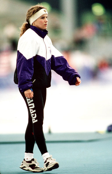 Canada's Linda Johnson participates in the long track speed skating event at the 1994 Lillehammer Winter Olympics. (CP Photo/ COA/F. Scott Grant)