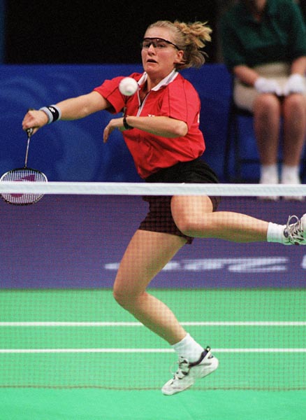 Canada's Milane Cloutier plays badminton at the 2000 Sydney Olympic Games. (CP Photo/ COA)