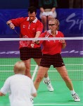 Canada's Milane CLoutier and Bryan Moody play a set of mixed doubles badminton at the 2000 Sydney Olympic Games. (CP Photo/ COA)