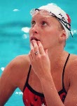 Canada's Christin Petelski watches for her swim time at the 2000 Sydney Olympic Games. (CP Photo/ COA)