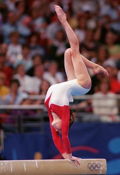 Canada's Kate Richardson performs her balance beam routine at the 2000 Sydney Olympic Games. (CP Photo/ COA)