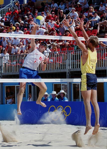 Canada's Jody Holden competes in the beach volleyball event at the 2000 Sydney Olympic Games on September 22, 2000. (CP Photo/ COA)