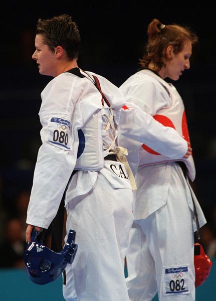Canada's Dominique Bosshart finishes the round of taekwondo at the 2000 Sydney Olympic Games. (Mike Ridewood/CP Photo/ COA)