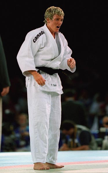 Canada's Kimberley Ribble takes a break from competition in Judo at the 2000 Sydney Olympic Games. (CP Photo/ COA)