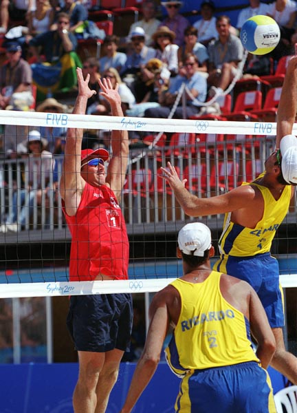 Canada's John Child playing beach volleyball at the 2000 Sydney Olympic Games. (CP Photo/ COA)