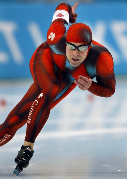 Canadian long-track speed skater Patrick Bouchard of Cap-Rouge, Que. races during his 500 metre heat in Salt Lake City, Utah Tuesday Feb. 12, at the 2002 Winter Olympic Games. (CP Photo/COA/Andre Forget)