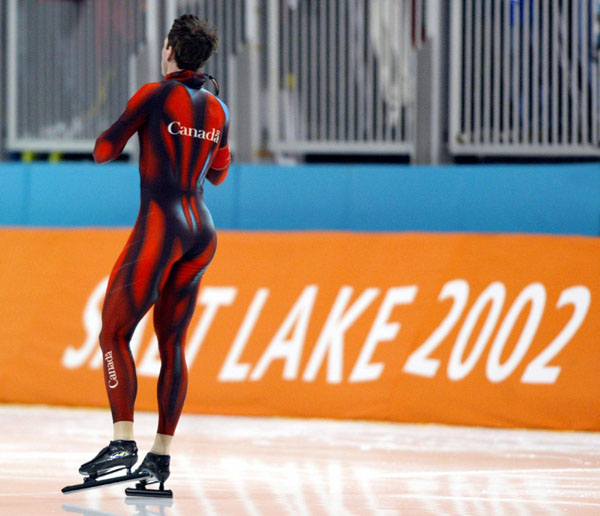 Canadian speed skater Jeremy Wotherspoon skates away after failing to medal during mens 1,000 metre speed skating in Salt Lake City, Utah Saturday Feb. 16, at the 2002 Winter Olympic Games. (CP Photo/COA/Andre Forget)