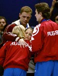 Jamie Sal is thrown by her partner David Pelletier during the pairs free skate at the 2002 Olympic Winter Games in Salt Lake City, Monday Feb. 11, 2002. (CP PHOTO/COA/Andr Forget).