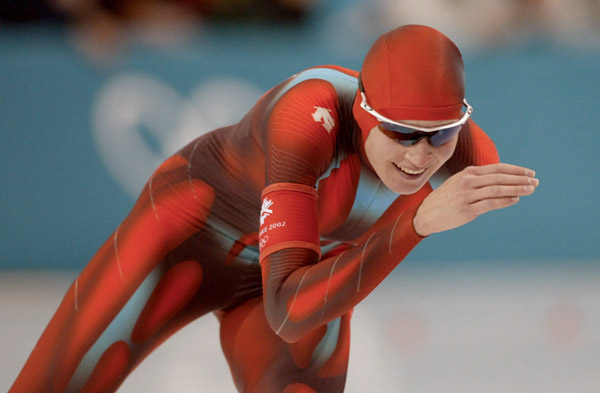 Kristina Groves of Calgary raqces to tenth  place in the women's 5,000 metre long track speed skating race at the Winter Olympics in Salt Lake City, Utah, Sat., Feb. 23, 2002 . (CP PHOTO/COA/Mike Ridewood)
