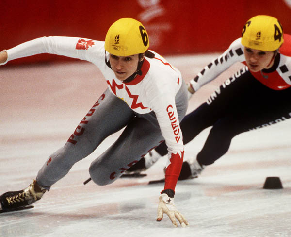 Canada's Sylvie Daigle  competes in the short track speed skating event at the 1992 Albertville Olympic winter Games. (CP PHOTO/COA/Ted Grant)