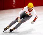Canada's Nathalie Lambert (left) competes in the short track speed skating event at the 1992 Albertville Olympic winter Games. (CP PHOTO/COA/Ted Grant)