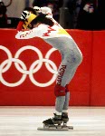 Canada's Annie Perreault (left) competes in the short track speed skating event at the 1992 Albertville Olympic winter Games. (CP PHOTO/COA/Ted Grant)