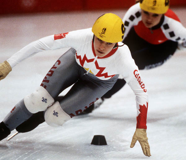 Canada's Annie Perreault competes in the short track speed skating event at the 1992 Albertville Olympic winter Games. (CP PHOTO/COA/Ted Grant)