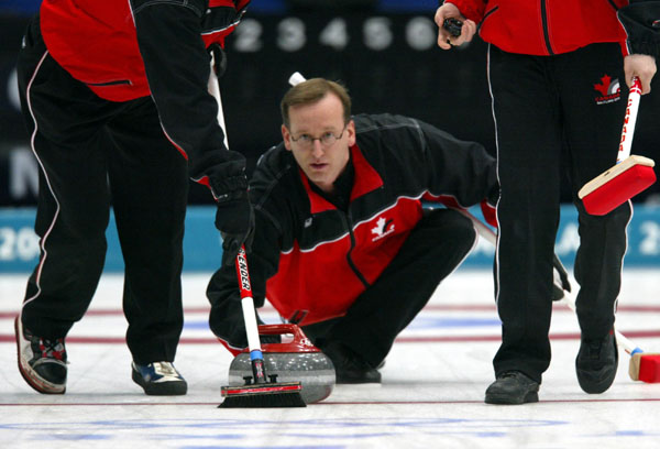 Canadian men's curling lead Don Bartlett. Canadian Team lost  6 - 5 in the gold medal game against Norway during the 2002 Olympic Winter Games at Ogden, Utah, Friday Feb. 22, 2002 . (CP PHOTO/COA/Mike Ridewood).