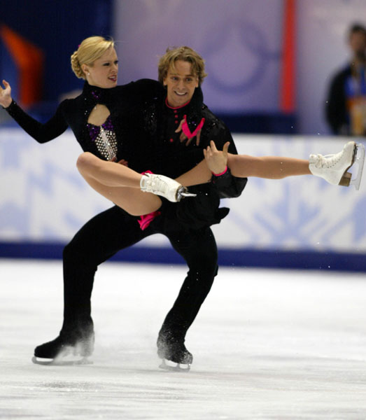 Canadians Shae-Lynn Bourne and Victor Kraatz are all smiles as they skate during their Ice Dancing Original Dance at the 2002 Olympic Winter Games in Salt Lake City.