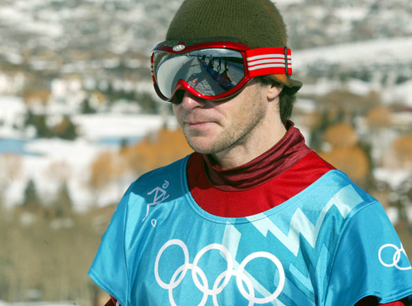 Canada's Brett Carpentier is disapointed of his second ride in the men's halfpipe qualification at Park City at the 2002 Olympic Winter Games in Salt Lake City. (CP Photo/COA/Andre Forget).