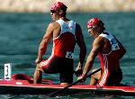 Canada's Attila Buday (front) and Tamas Jr. Buday race in the C2 500m final at the Athens 2004 Summer Olympic Games Saturday August 28, 2004. The pair finished eighth overall. (CP PHOTO/COC-Andre Forget)