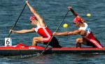 Canada's Richard Dober (left, back boat) and Steven Jorens compete in the C2 500m heat during the Athens 2004 Summer Olympic Games Tuesday August 24, 2004. The pair placed fifth in the heat. (CP PHOTO/COC-Andre Forget)