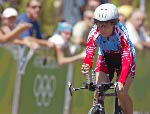 Canada's Lyne Bessette, from Lac Brome, Que., pushes off at the start in the women's individual time trial event at the Summer Olympics in Athens Wednesday, August 18, 2004.   (CP PHOTO/COC-Mike Ridewood)
