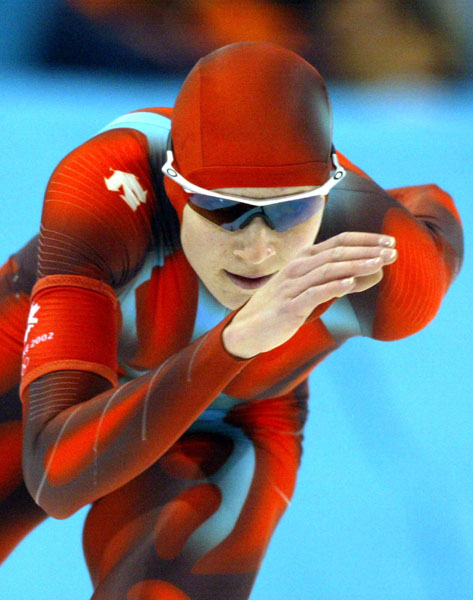 Kristina Groves of Calgary skates during the 3,000 metre speed skating in the 2002 Olympic Winter Games at the Utah Olympic Oval in Salt Lake City, Sun., Feb. 10, 2002. Groves finished eighth. (CP Photo/COA/Mike Ridewood).