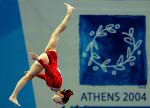 Amelie Plante of Canada flies over the vault during women's gymnastics qualifications at the 2004 Olympic Games in Athens, Sunday, Aug. 15, 2004. (CP PHOTO/COC-Andre Forget)