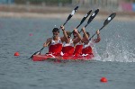 Canada's Richard Dober (left, back boat) and Steven Jorens compete in the C2 500m heat during the Athens 2004 Summer Olympic Games Tuesday August 24, 2004. The pair placed fifth in the heat. (CP PHOTO/COC-Andre Forget)
