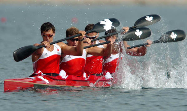 Canada's Steven Jorens, Richard Dober, Ryan Cuthbert and Andrew Willows paddle during the K4 1000m final during the Athens 2004 Summer Olympic Games in Schinias, Greece, on Friday, August 27, 2004. Canada's team came in ninth. (CP PHOTO 2004/Andre Forget/COC)