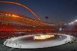 The opening ceremonies of the Athens Olympics begin with the Olympic rings on fire, Friday, August 13, 2004.  (CP PHOTO/COC-Mike Ridewood)