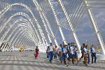 Volunteers take part in an orientation walk through the Athens Olympic Sports Complex, which includes five competition venues, in Athens, Sat., Aug. 7, 2004.  (CP PHOTO/ho, COC - Mike Ridewood)