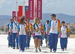 Volunteers take part in an orientation walk through the Athens Olympic Sports Complex, which includes five competition venues, in Athens, Sat., Aug. 7, 2004.  (CP PHOTO/ho, COC - Mike Ridewood)
