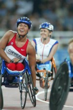 Canada's Chantal Petitclerc (right) competing in the 800m wheelchair event at the 1996 Atlanta Summer Olympic Games. (CP PHOTO/COA/Claus Andersen)