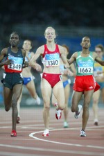 Canada's Carmen Douma-Hussar of Cambridge, Ont. advanced to the semi-final in women's 1500 metre heats in track and field action at the Athens Olympics, Tuesday, August 24, 2004.(CP PHOTO)2004(COC-Mike Ridewood)