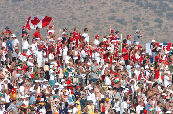 Canadian fans at the canoe/kayak events in Schinias at the 2004 Summer Olympic Games in Athens on Friday August 27, 2004. (CP PHOTO 2004/Andre Forget/COC)