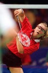Canada's Milaine Cloutier (left) and Robbyn Hermitage compete in the women's doubles badminton event at the 2000 Sydney Olympic Games. (CP Photo/ COA)