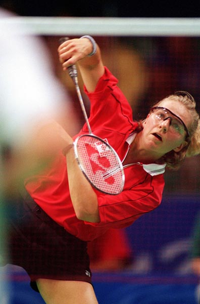 Canada's Milaine Cloutier competing in the Badminton tournament at the Sydney 2000 Olympic Games (CP PHOTO/ COA)
