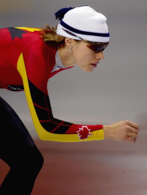 Canada's Catriona Le May Doan of Saskatoon glides around the ice during Olympic speed skating training at the Salt Lake City 2002 Winter Olympics, Thurs., Feb. 7, 2002. (CP PHOTO/HO/COA/Mike Ridewood)
