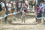 Canada's Marie-Helene Premont of Chateau-Richer, Que. pedals to the silver medal in women's mountain bike action at the Olympic Games in Athens, Friday, August 27, 2004.(CP PHOTO/COC-Mike Ridewood)