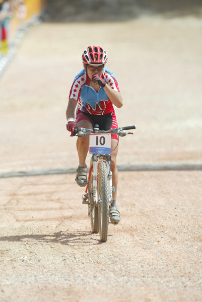 Canada's Kiara Bisaro of Courtney, B.C., finished fifteenth in women's mountain bike at the Olympic Games in Athens, Friday, August 27, 2004.(CP PHOTO/COC-Mike Ridewood)