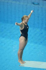 Emilie Heymans of Canada gets ready to dive during training prior to the 2004 Summer Olympic Games in Athens on Thursday August 12, 2004. (CP PHOTO 2004/Andre Forget/COC)