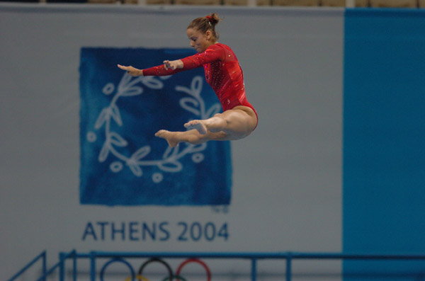 Canada's Amelie Plante of Joliette, Qubec, during women's gymnastics qualifications at the 2004 Olympic Games in Athens, Sunday, Aug. 15, 2004. (CP PHOTO/COC-Andre Forget)