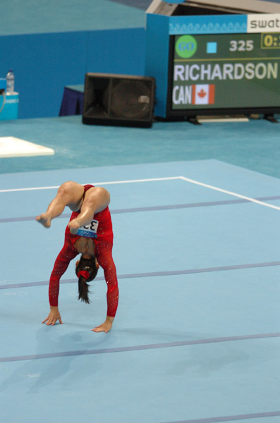 Canada's Kate Richardson of Coquitlam, B.C. performs during the floor exercise final at the 2004 Summer Olympic Games in Athens, Greece, Monday, August 23, 2004. Richardson finished seventh. (CP PHOTO/COC/Andre Forget)