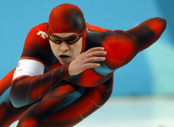 Canadian speed skater Mike Ireland skates during the Mens 1000 meter in Salt Lake City, Utah Saturday Feb. 16, at the 2002 Olympic Winter Games. (CP Photo/COA/Andre Forget).