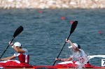 Canada's Caroline Brunet (#3) competing in the Kayak event at the 1996 Atlanta Summer Olympic Games. (CP PHOTO/COA/Mike Ridewood)