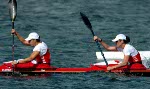 Canada's Caroline Brunet (#3) competing in the Kayak event at the 1996 Atlanta Summer Olympic Games. (CP PHOTO/COA/Mike Ridewood)