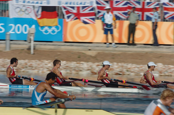 Canada's Jonathan Beare, Iain Brambell, Gavin Hassett and Jonathan Mandick, finished fifth in the lightweight coxless four final of the 2004 Summer Olympic Games in Athens Sunday, August 22, 2004.  (CP PHOTO 2004/Andre Forget/COC)