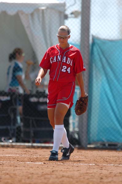 Canada's pitcher Auburn Sigurdson during a practice game against Australia on August 11, 2004 at the Olympic Games in Athens. (CP PHOTO 2004/Andre Forget/COC)