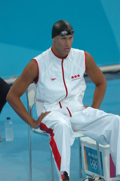 Brent Hayden of Mission, B.C. prior to the preliminaries of the men's 200 metre freestyle at the  Olympic Games in Athens, August 15, 2004.  (CP PHOTO 2004/Andre Forget/COC)
