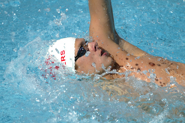 Canada's Keith Beavers of Orangeville, Ont. in 200-metre backstroke action during qualifying heats at the 2004 Summer Olympic Games in Athens, Greece, Wednesday, August 18, 2004. Beavers placed 13th overall and advanced to the semifinals. (CP PHOTO/COC/Mike Ridewood)